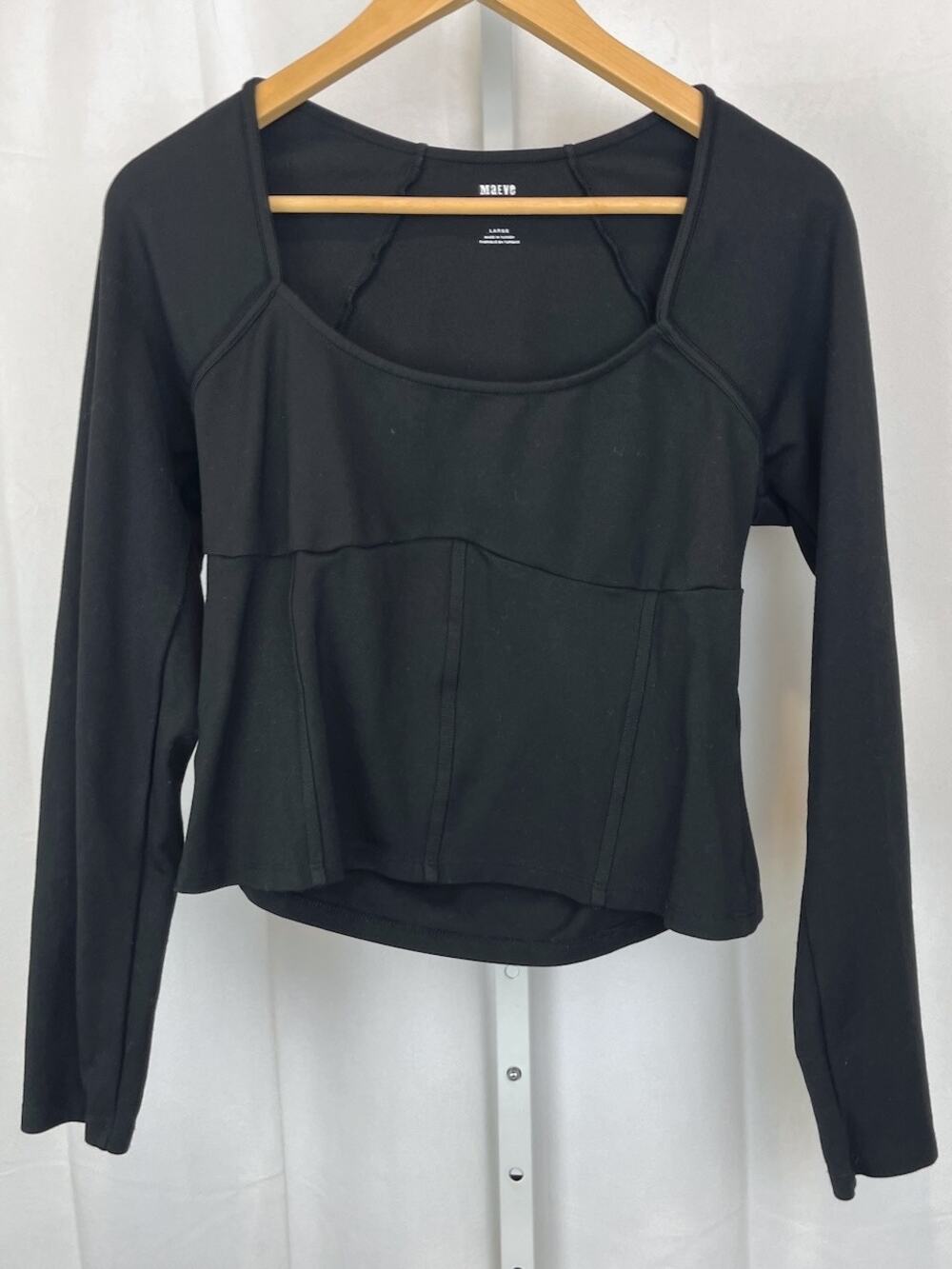 MAEVE Anthropologie Ponte Knit Corset Top Long Sleeve Pullover Black Size L